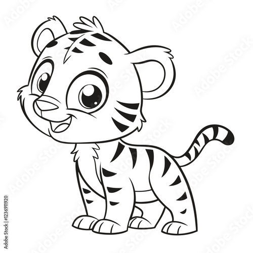  baby tiger coloring page , coloring page for kids, animal coloring page, KDP, Animal Coloring Page For Kids, line art clipart, children, , animal, cartoon, vector, illustration