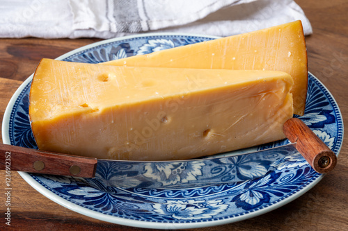 Photography Dutch old Amsterdam cheese, made from cow milk made in The Netherlands