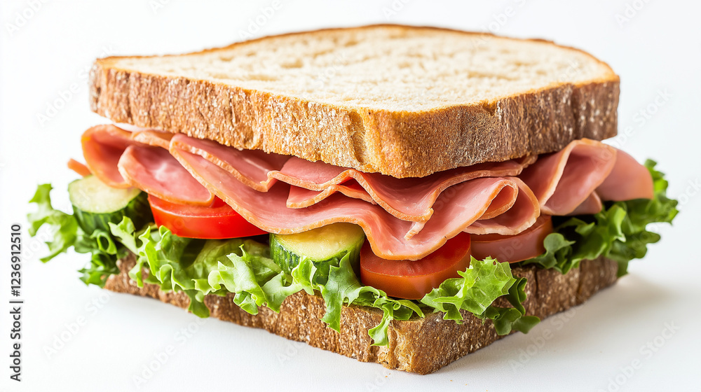 sandwich with ham and vegetables isolated on white background sandwich with ham and vegetables isolated on white background