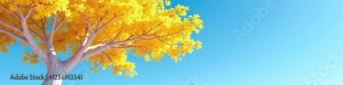 Yellow tree with white branches against blue sky, sky, natural scenery