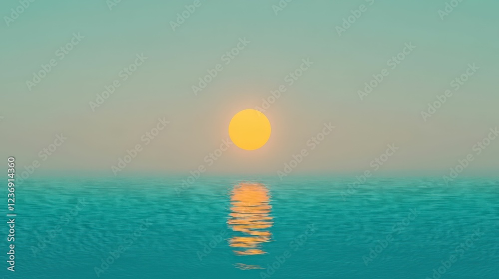 Obraz premium minimalist moonrise over a tranquil sea, serene and atmospheric night view