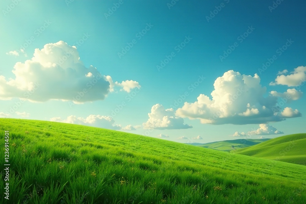 Obraz premium Clouds in shades of green and brown float above a lush meadow, natural, still, clouds