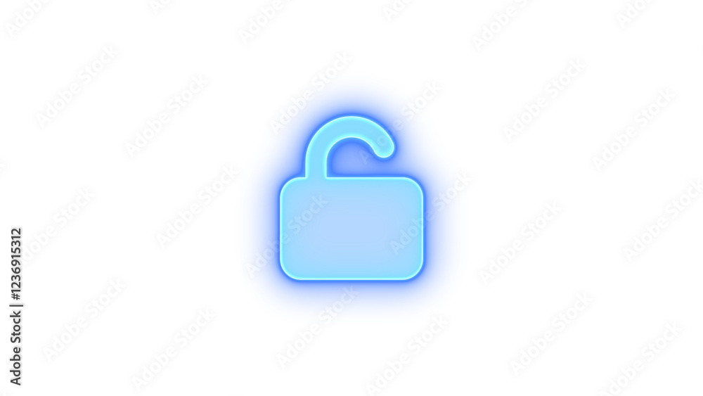 Unlock icon blue color glowing neon on black background Unlock icon blue color glowing neon on black background