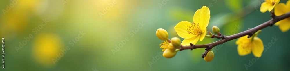 Small yellow flower on a light-colored tree branch, flowers, delicate Small yellow flower on a light-colored tree branch, flowers, delicate