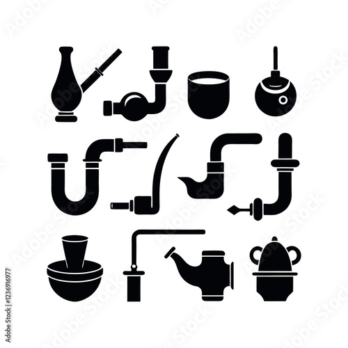 Collection of Industrial and Plumbing Icons in Silhouette Style