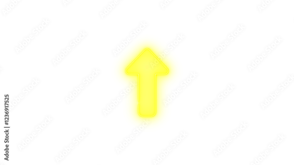 Up long icon yellow color glowing neon on black background Up long icon yellow color glowing neon on black background