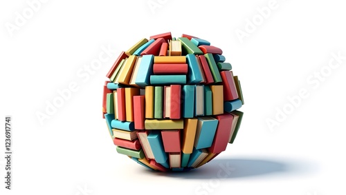 A globe made of colorful books on white background, World book day, copy space