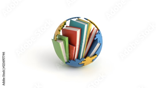 A globe made of colorful books on white background, World book day, copy space