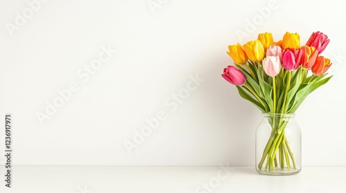 Wallpaper Mural vibrant bouquet of tulips in a glass vase placed against a clean white background with natural light Torontodigital.ca