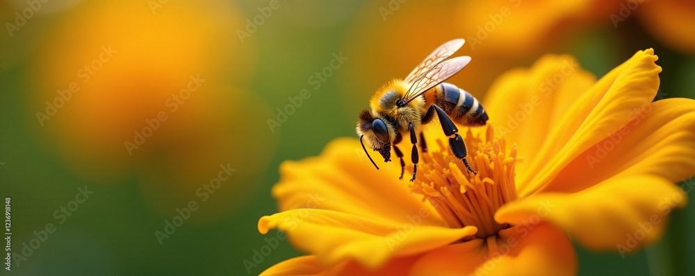 Yellow bee collecting nectar on orange blossom, orange, insects, bloom Yellow bee collecting nectar on orange blossom, orange, insects, bloom