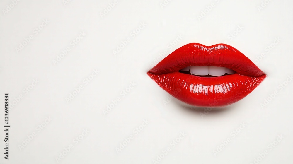 Elegant red lips on white background for beauty and fashion design Elegant red lips on white background for beauty and fashion design