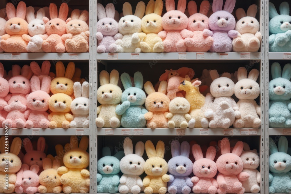 Obraz premium a shelf full of stuffed animals in different colors
