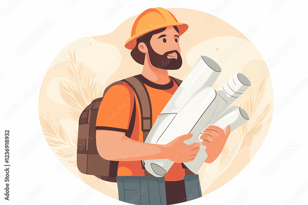 A construction worker wearing a hard hat and personal protective equipment on a job site. Blue-collar worker in workwear and helmet. A construction worker wearing a hard hat and personal protective equipment on a job site. Blue-collar worker in workwear and helmet.