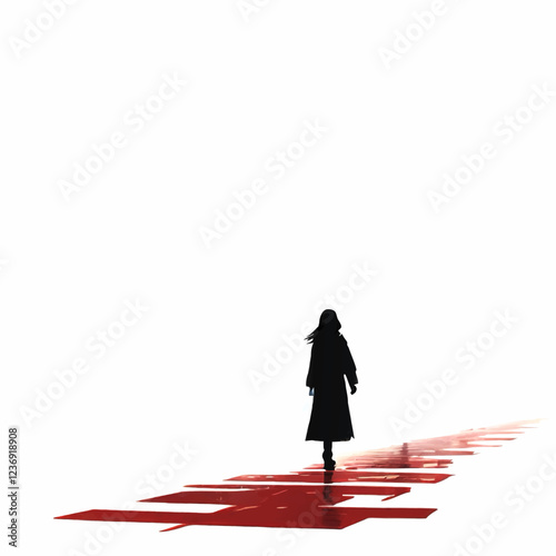 silhouette figure on a wet street ornament vector with blank upper area