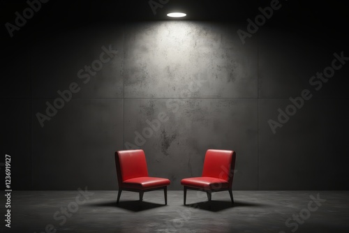 two red chairs in an empty room