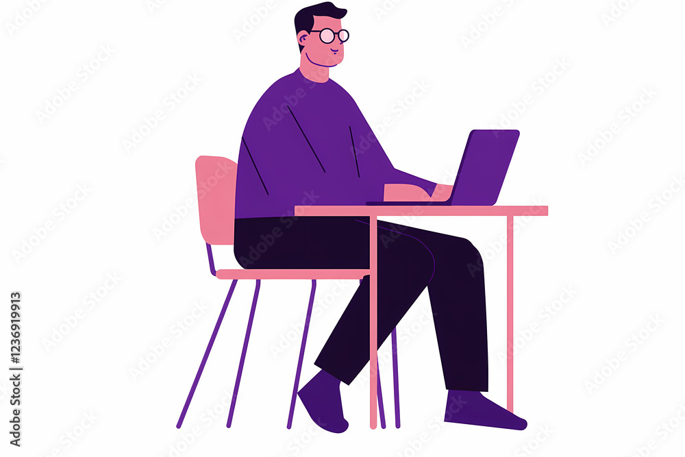 A person sitting at a desk with a laptop, surrounded by office equipment, working on a personal computer. A person sitting at a desk with a laptop, surrounded by office equipment, working on a personal computer.