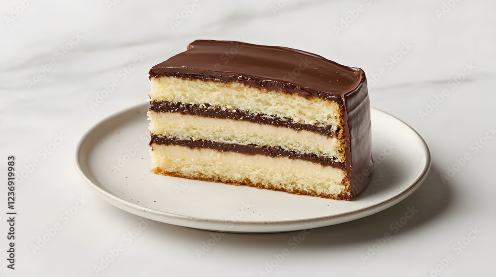 Elegant Single Slice of French Gâteau with Chocolate Glaze Elegant Single Slice of French Gâteau with Chocolate Glaze
