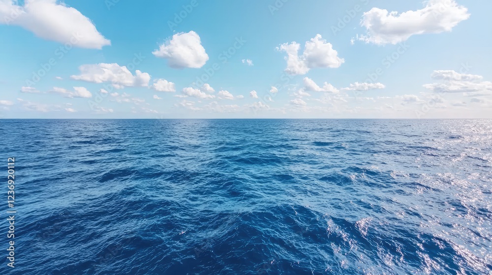 Obraz premium Calm ocean under blue sky, summer day, horizon view, travel background