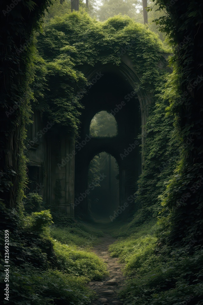 Obraz premium a tunnel in the woods with green plants