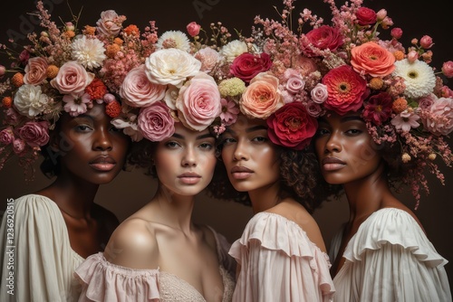 four women wearing flower crowns photo