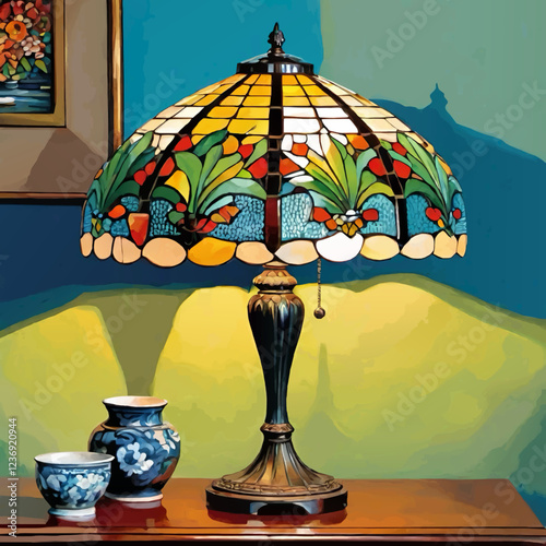 table lamp on a board still life vector illustration