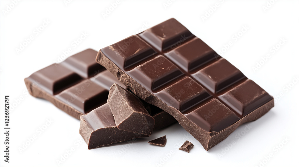 dark chocolate bar isolated on white , chocolate pieces 