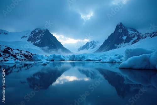 Wallpaper Mural Frosty bergs reflected in the darkening blue sky, blue hues, glacial landscape Torontodigital.ca