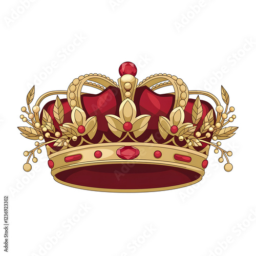 elegant luxury gold red crown isolated on white