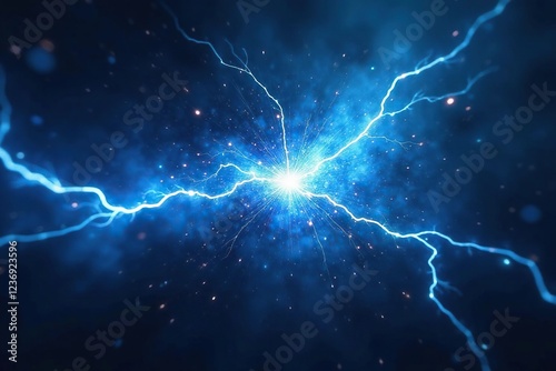 Sudden burst of blue flashes in a white explosion, lightening bolt, sparkling