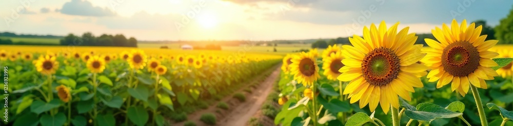 Sugar beets growing in the fields with sunny sky, landscape, sunflowers Sugar beets growing in the fields with sunny sky, landscape, sunflowers
