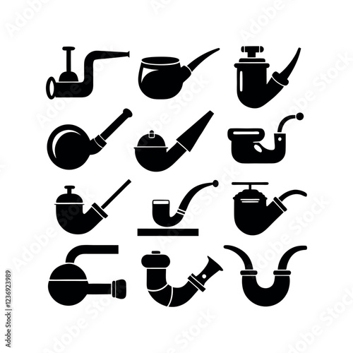 Collection of Vintage Pipes, Drainage, and Utensils Silhouettes