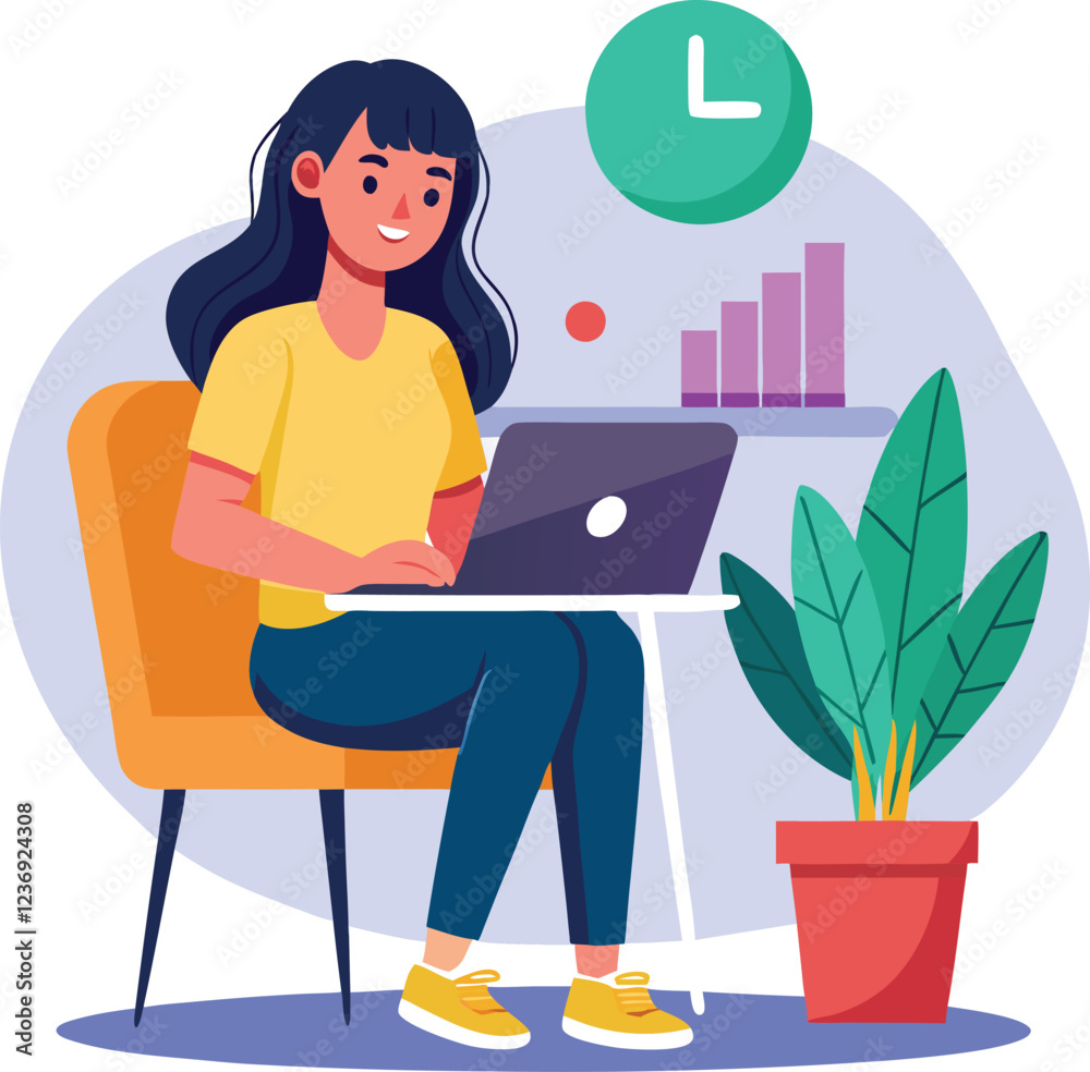 a girl is using his laptop vector a girl is using his laptop vector