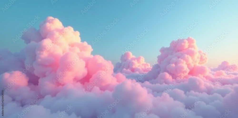 Clouds in shades of pink and blue float across a clear sky, pink, soft focus, landscape Clouds in shades of pink and blue float across a clear sky, pink, soft focus, landscape