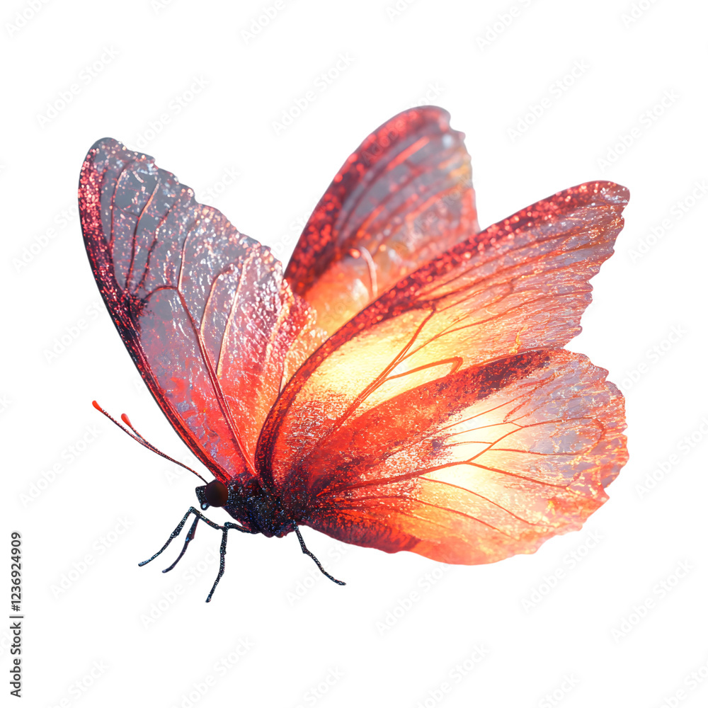 Obraz premium Fluffy 3D Butterfly with Soft Glowing Red and White Wings Isolated on Transparent Background