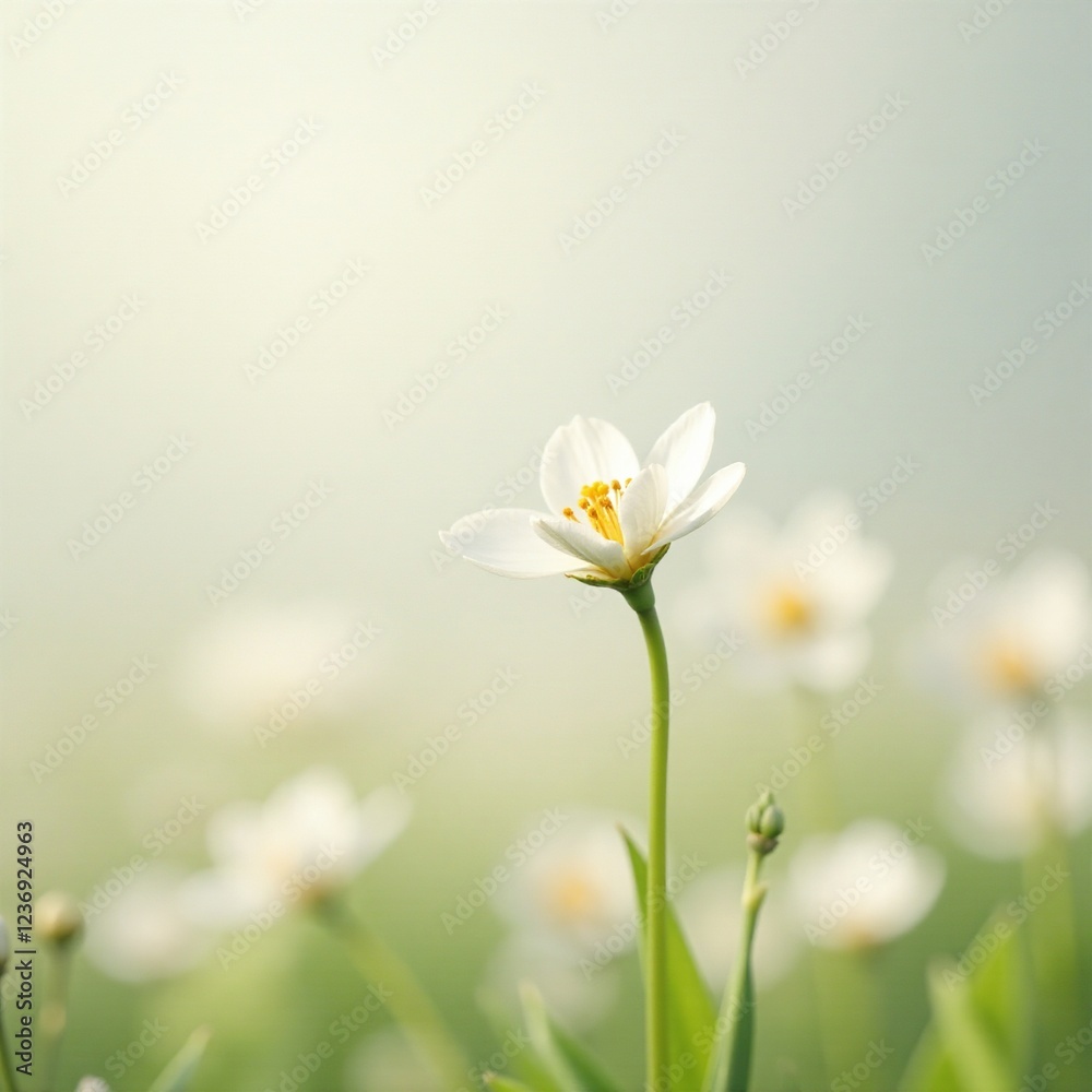 A delicate flower blooms in a field of soft focus on the creamy white background, soft focus, serene, gentle A delicate flower blooms in a field of soft focus on the creamy white background, soft focus, serene, gentle
