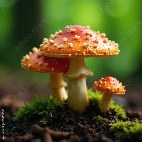 Spore-filled webcap mushrooms on forest floor, mushrooms, wild growth, forest floor photo