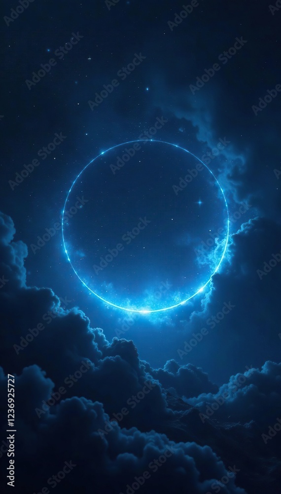 Soft blue glow emanating from void in black space, darkness, light Soft blue glow emanating from void in black space, darkness, light