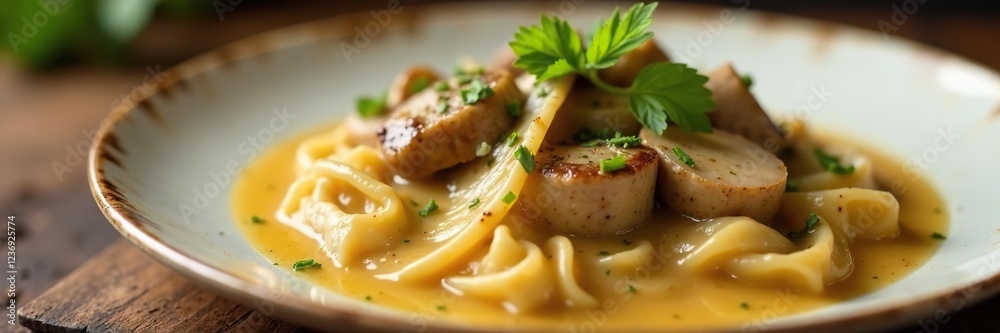 Veal and mushroom in a creamy, comforting sauce, sauce, creamy Veal and mushroom in a creamy, comforting sauce, sauce, creamy