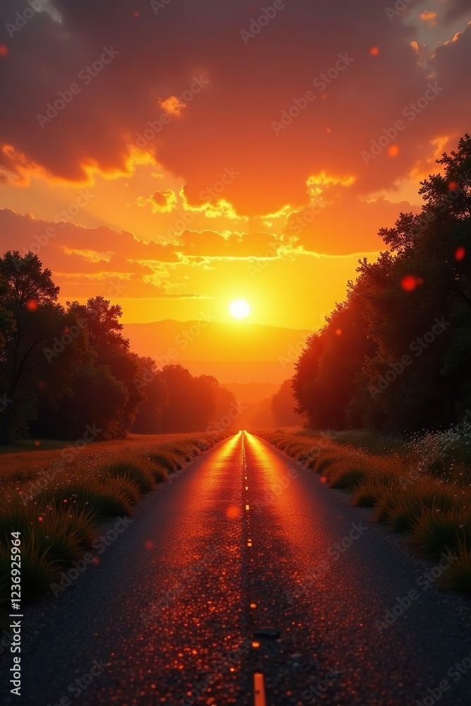 Obraz premium Amber hues dance across the sky as sunset falls, nature, yellow, sunset