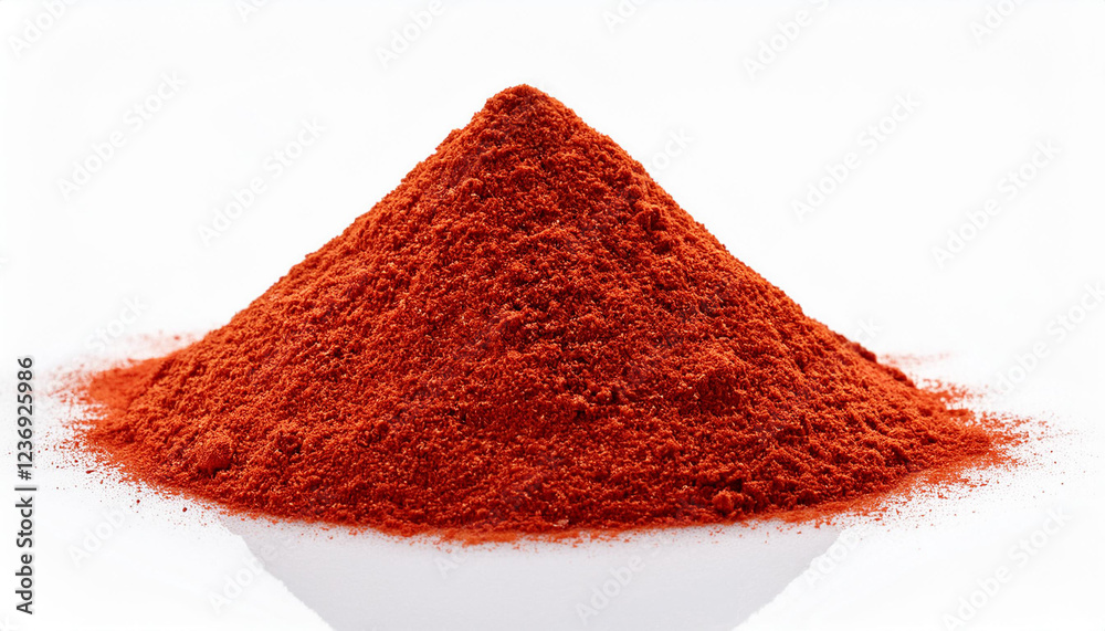pile red paprika powder isolated on white top and clipping pile red paprika powder isolated on white top and clipping
