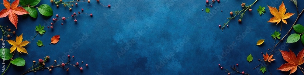 Navy blue paper with scattered leaves and vines, leaves, botanical, paper Navy blue paper with scattered leaves and vines, leaves, botanical, paper