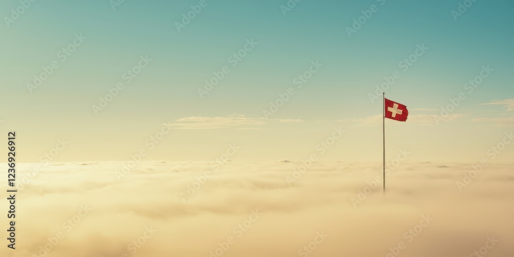 a swiss flag flying above the clouds a swiss flag flying above the clouds