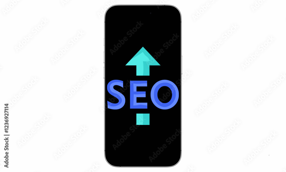 Isolated cellphone with text SEO on the black display. Isolated cellphone with text SEO on the black display.