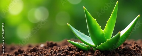 fresh aloe vera plant with green leaves and brown soil, plants, aloe vera