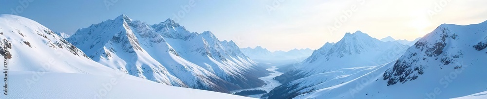 A dense layer of snow covering the mountain ridges and peaks in Alaska, snow, winter A dense layer of snow covering the mountain ridges and peaks in Alaska, snow, winter