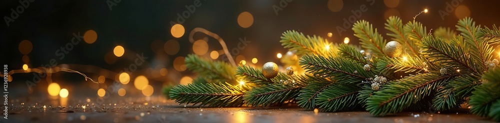 Ornate branches wrapped with sparkling garland, gold, festive, hall Ornate branches wrapped with sparkling garland, gold, festive, hall