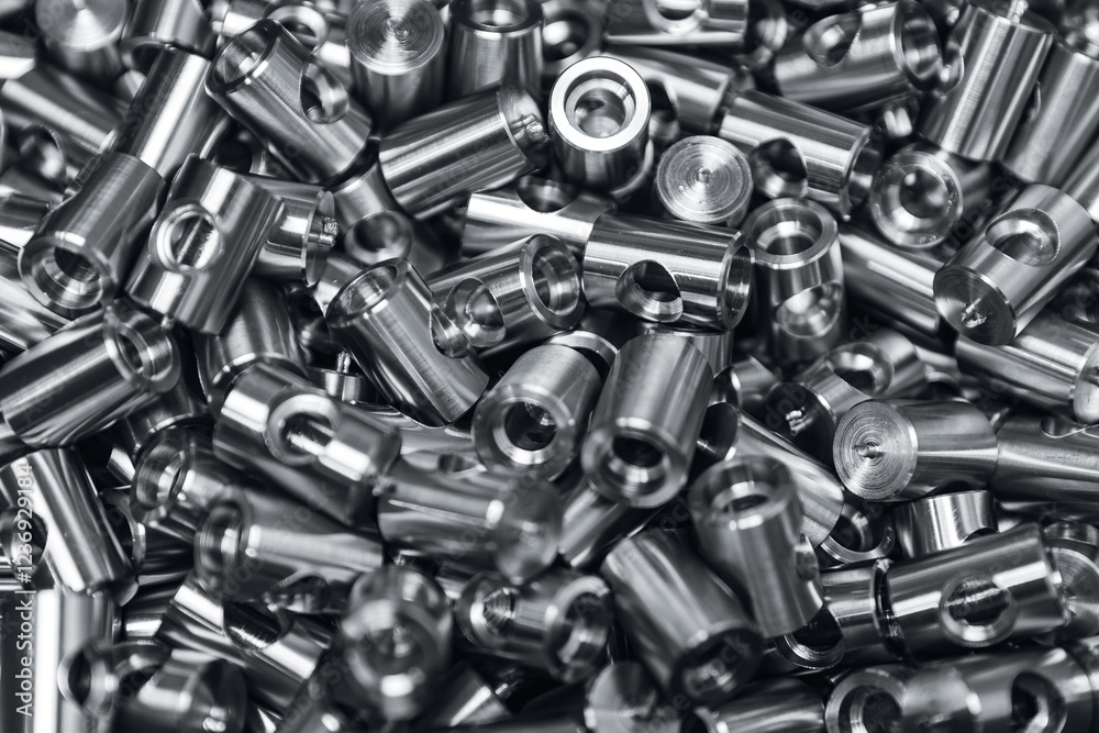 Precision metal components in industrial manufacturing setting Precision metal components in industrial manufacturing setting