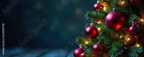 A festively decorated Christmas tree with ornaments, decorated, colorful photo