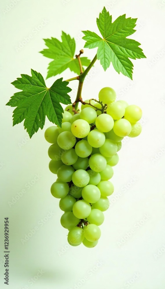 Obraz premium Delicate grape branches with leaves against a clean white background, green, nature, grapes