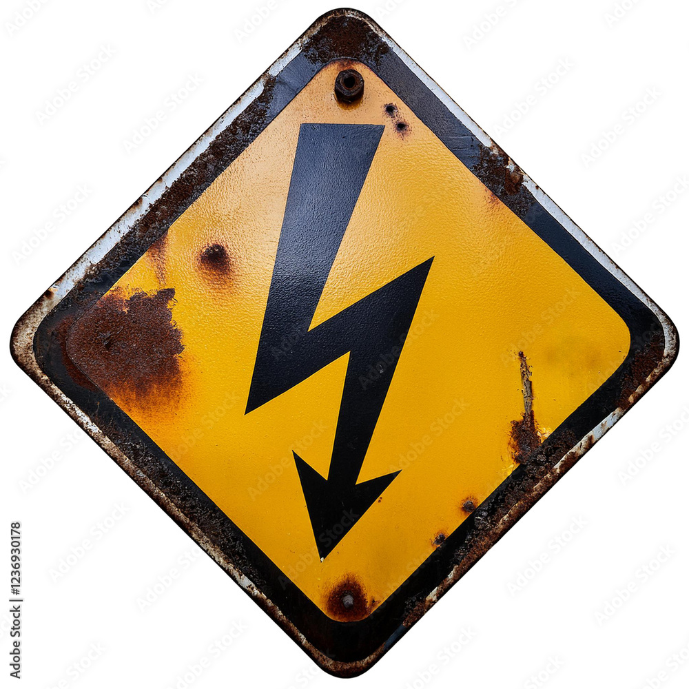 rusty high voltage warning sign